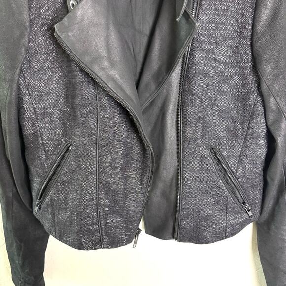 Theory Black Scheli Cross Hatch Silk Goat Leather Moto Jacket Size 8 B0602101 - Picture 6 of 16